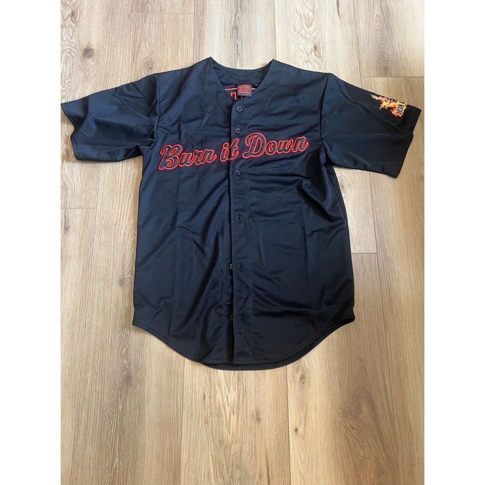 Jason Aldean Burn It Down Baseball Jersey Men's Large Black Button Front 2014